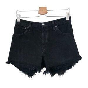 Levi's Black High-Rise Distressed Denim Shorts With Frayed Hem Sz 32x4